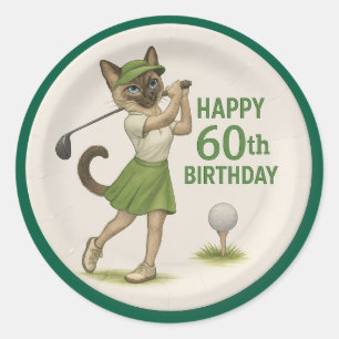 Pegatina Redonda Golfer 60 cumpleaños para el amante del gato