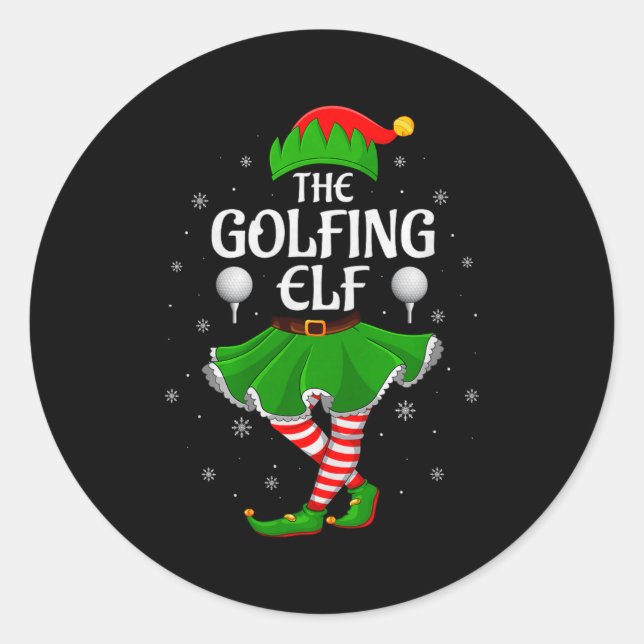 Pegatina Redonda Golfing Elf Christmas Family Girls Women Elf Squad (Anverso)