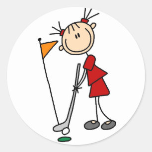 Pegatina Redonda Golfista femenina de palitos