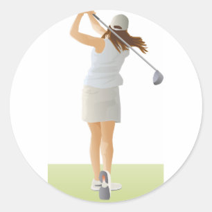 Pegatina Redonda Golfista mujer