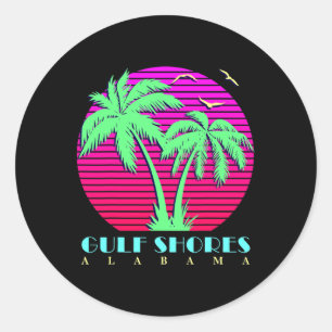 Pegatina Redonda Golfo Costero Alabyma 80 Palm Trees Summer Sunset