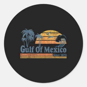 Pegatina Redonda Golfo de México desde 1672 Retro Vintage Playa