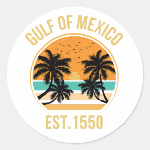 Pegatina Redonda Golfo de México Est 1550 Retro Playa Vintage