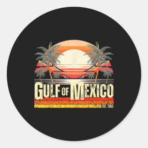 Pegatina Redonda Golfo De México Forever Vintage Beach Retro Sunset