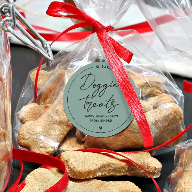 Pegatina Redonda Golosinas Caseras Modernas para Perros (Modern Homemade Doggie Treats Classic Round Sticker)