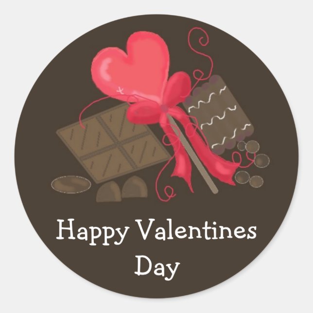 Pegatina Redonda Golosinas de chocolate para San Valentín (Anverso)