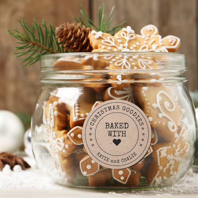 Pegatina Redonda Golosinas de Navidad de papel Kraft (Kraft Paper Christmas Goodies Classic Round Sticker)