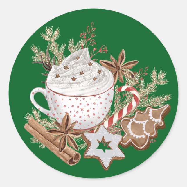 Pegatina Redonda Golosinas Navideñas Acogedoras (Anverso)