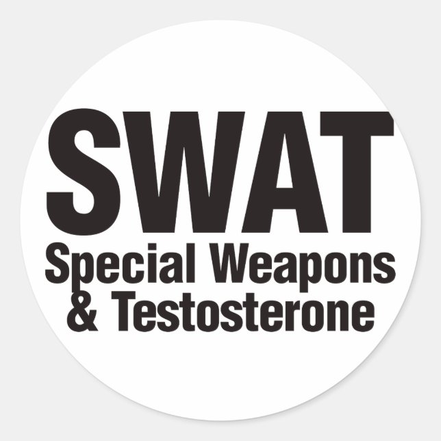 Pegatina Redonda GOLPE VIOLENTO, armas especiales y testosterona (Anverso)