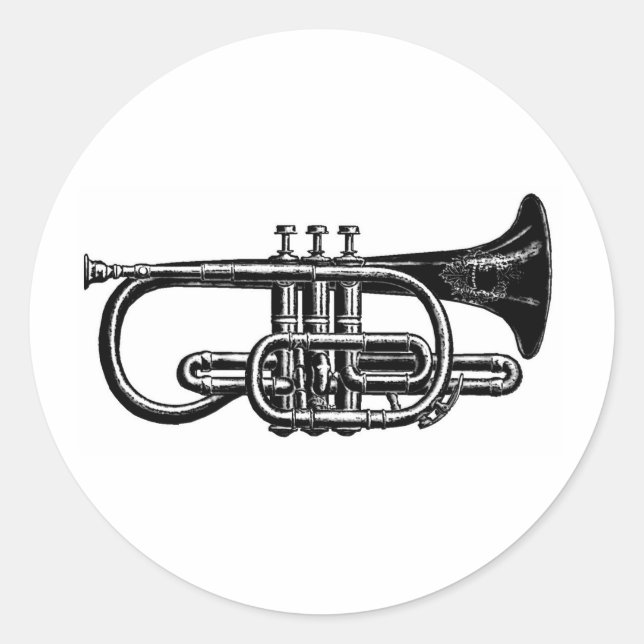 Pegatina Redonda Golpea tu Cuerno: Instrumento musical del Cuerno I (Anverso)