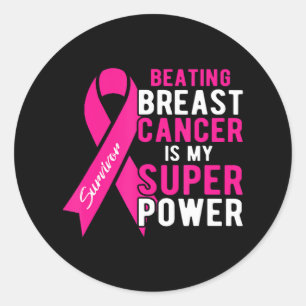 Pegatina Redonda Golpear al cáncer de mama es mi superpotencia