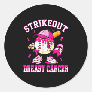 Pegatina Redonda Golpear el cáncer de mama Conciencia Béisbol Drip