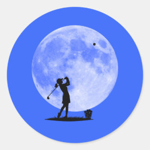 Pegatina Redonda Golpeen La Luna Metas De Mujeres Golfista Femenina
