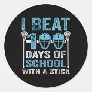 Pegatina Redonda Golpeo 100 Días De Escuela Con Un Palo Lacrosse