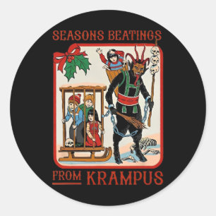 Pegatina Redonda Golpes De Temporada De Krampus Navidad 