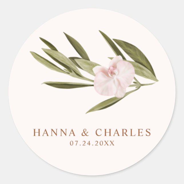Pegatina Redonda Goma de rubí rosa Orquídea Eucalipto (Anverso)
