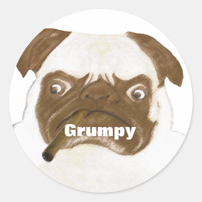 Pegatina Redonda Goma grumpy personalizada con cigarro (Anverso)