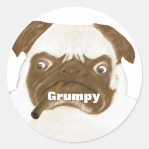 Pegatina Redonda Goma grumpy personalizada con cigarro