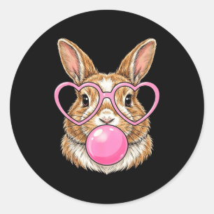 Pegatina Redonda Gomas de burbujas de conejo gafas de corazón de co