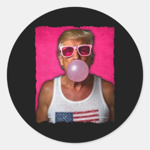 Pegatina Redonda Gomas De Trump Burbuja Rosa Gafas Usa Bandera Dive