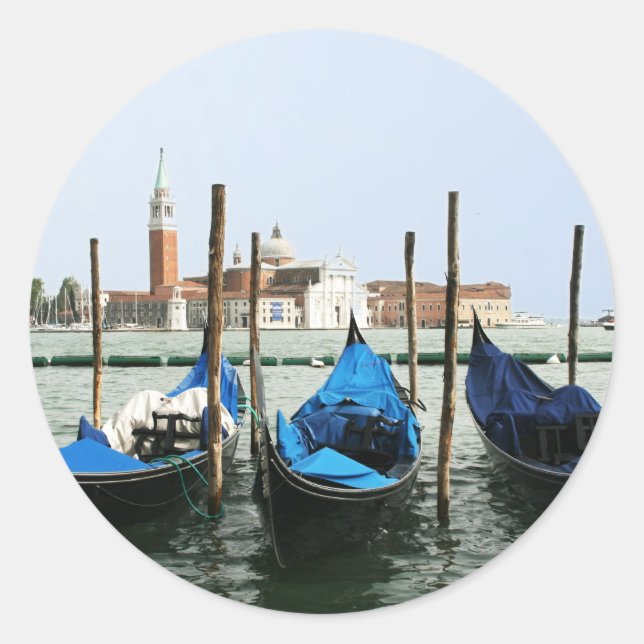 Pegatina Redonda Góndolas de Venecia (Anverso)