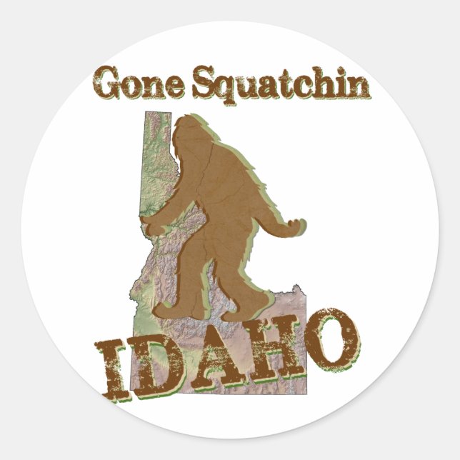 Pegatina Redonda Gone Squatchin - Idaho (Anverso)