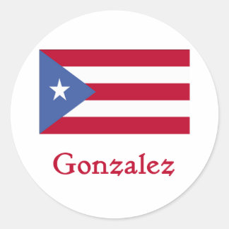 Pegatina Redonda Gonzalez Bandera de Puerto Rico