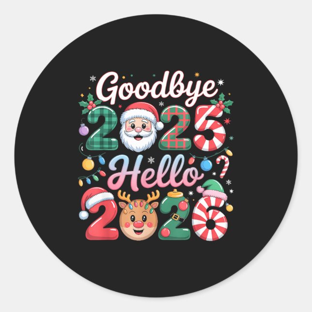 Pegatina Redonda Goodbye 2025 Hello 2026 Christmas New Year Gift  (Anverso)