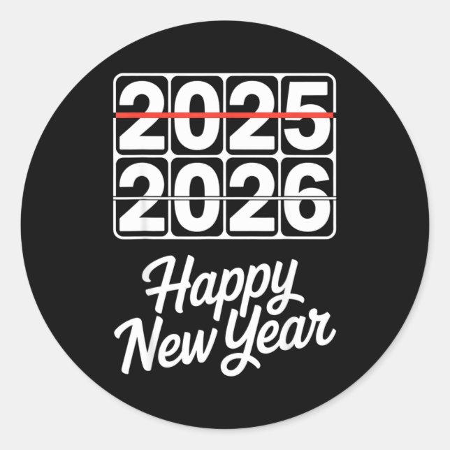 Pegatina Redonda Goodbye 2025 Hello 2026 Clock Happy New Year Party (Anverso)
