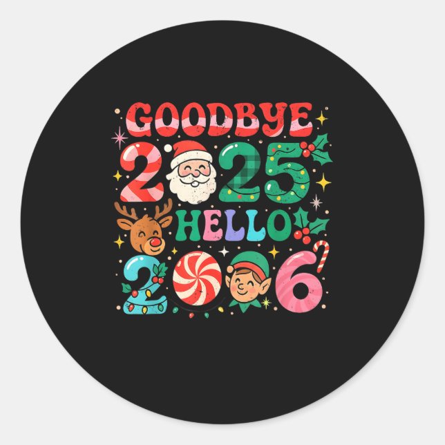 Pegatina Redonda Goodbye 2025 Hello 2026 Cute Christmas New Year  (Anverso)