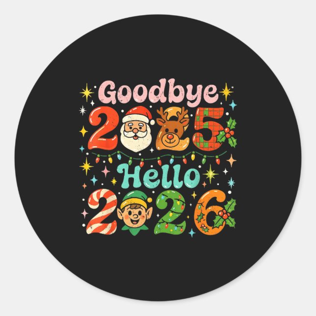 Pegatina Redonda Goodbye 2025 Hello 2026 Cute Christmas New Year  (Anverso)