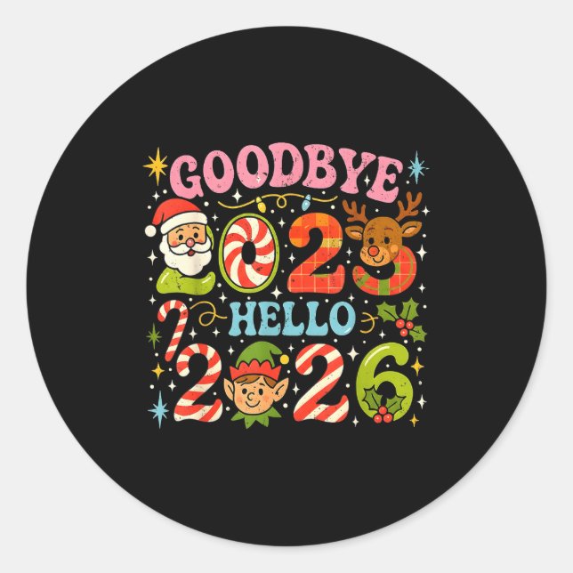 Pegatina Redonda Goodbye 2025 Hello 2026 Cute Christmas New Year  (Anverso)