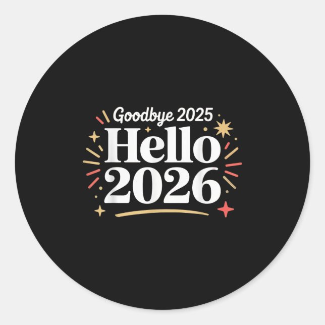 Pegatina Redonda Goodbye 2025 Hello 2026 Happy New Year Confetti  (Anverso)