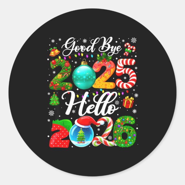 Pegatina Redonda Goodbye 2025 Hello 2026 Happy New Year Pajamas Fam (Anverso)