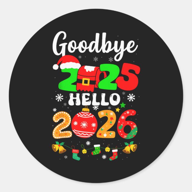 Pegatina Redonda Goodbye 2025 Hello 2026 Happy New Year's Eve Chris (Anverso)