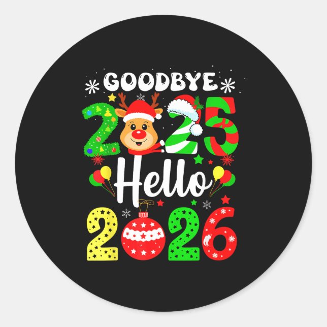 Pegatina Redonda Goodbye 2025 Hello 2026 Happy New Year's Eve Chris (Anverso)