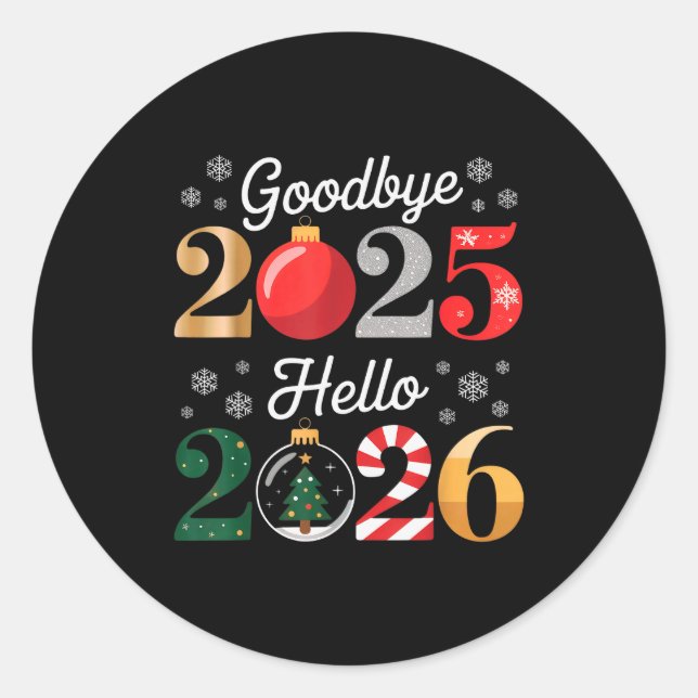 Pegatina Redonda Goodbye 2025 Hello 2026 Happy New Year's Eve Chris (Anverso)