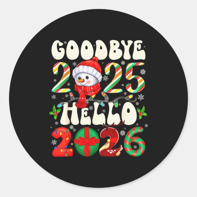 Pegatina Redonda Goodbye 2025 Hello 2026 Merry Christmas Happy New  (Anverso)