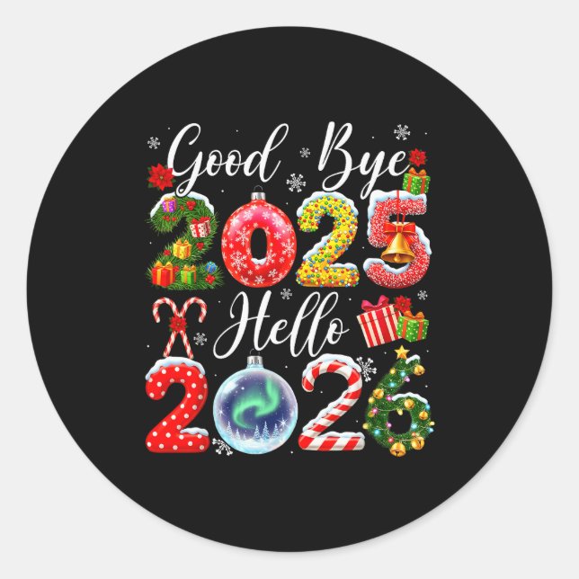 Pegatina Redonda Goodbye 2025 Hello 2026 Merry Christmas Happy New  (Anverso)