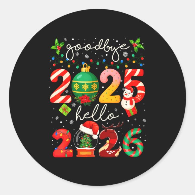 Pegatina Redonda Goodbye 2025 Hello 2026 Merry Christmas Happy New  (Anverso)