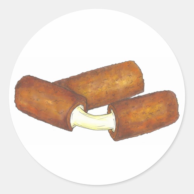 Pegatina Redonda Gooey Mozzarella Cheese Sticks Junk Food Foodie (Anverso)