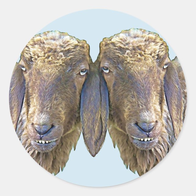 Pegatina Redonda Goofy Sheep Face Farm gemelos Animal Family Art (Anverso)