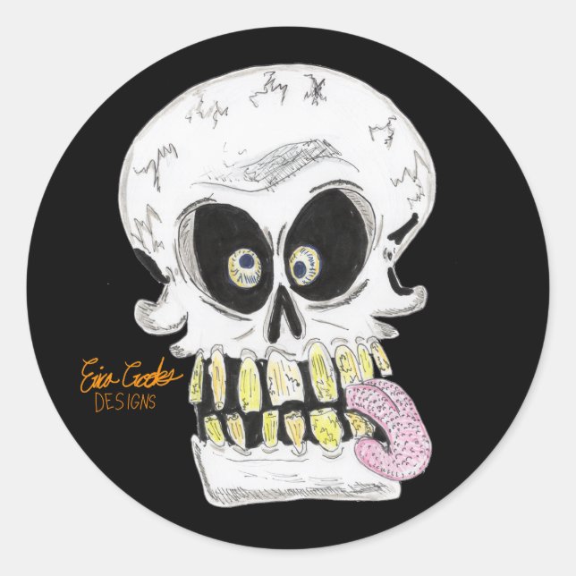 Pegatina Redonda goofy skull skeleton face (Anverso)