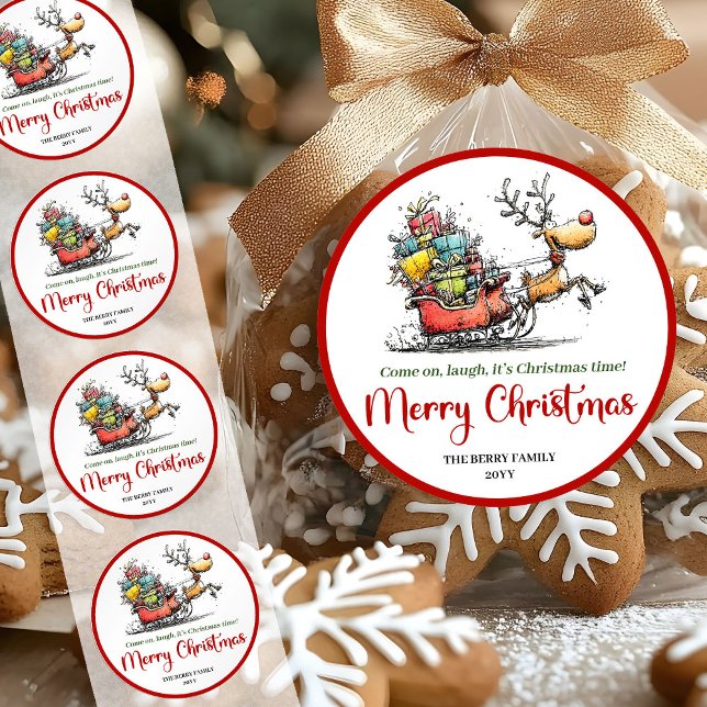 Pegatina Redonda Goofy whimsical reindeer sticker funny deer print (Goofy whimsical reindeer sticker funny deer print

)