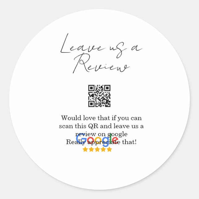 Pegatina Redonda Google review business logo Scan QR review (Anverso)