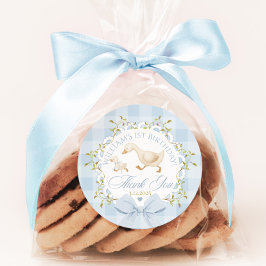 Pegatina Redonda Goose Birthday Blue Gingham Thank you