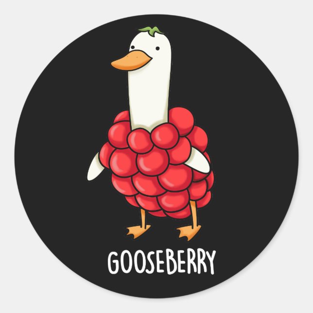 Pegatina Redonda Gooseberry Funny Berry Pun Dark BG (Anverso)