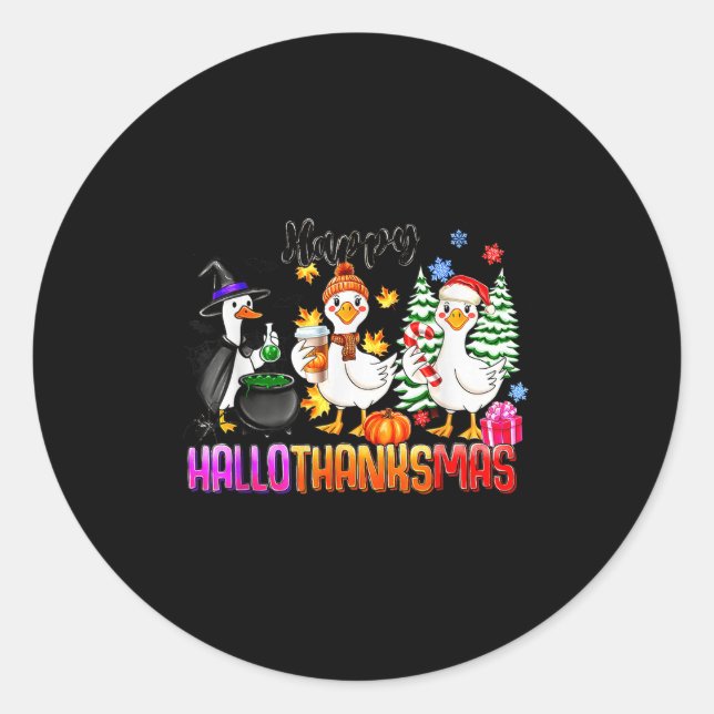 Pegatina Redonda Gooses Halloween Thanksgiving Christmas Happy Hall (Anverso)
