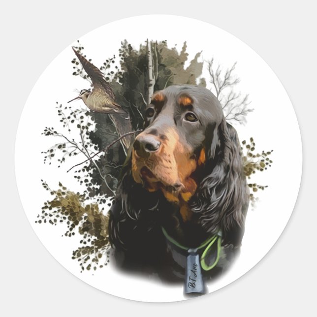 Pegatina Redonda Gordon Setter (Anverso)