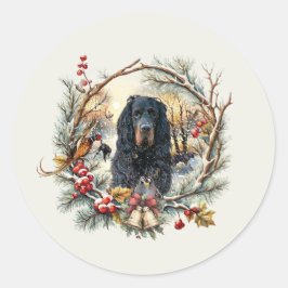 Pegatina Redonda Gordon Setter Christmas Joy – Seasonal Dog Art
